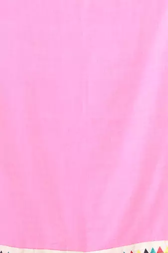 Pink mulmul cotton soft saree with patch work borders