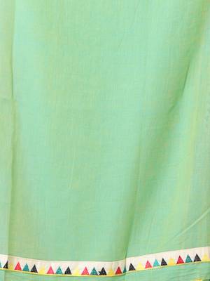 Light green mulmul cotton soft saree with patch work borders 4