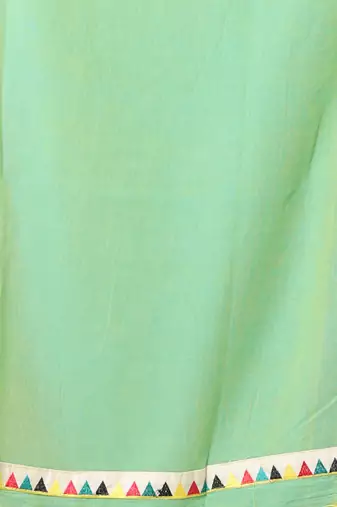 Light green mulmul cotton soft saree with patch work borders