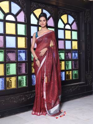 Maroon checkbox designs soft saree with zari borders 1