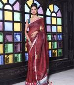 Maroon checkbox designs soft saree with zari borders