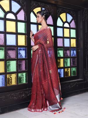 Maroon checkbox designs soft saree with zari borders 2