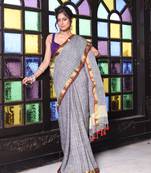 Grey checkbox designs soft saree with zari borders