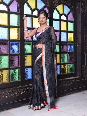 Black checkbox designs soft saree with zari borders 1