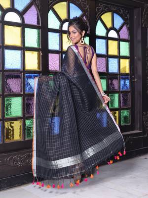 Black checkbox designs soft saree with zari borders 3