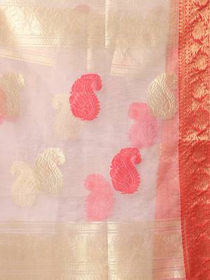 Beige muslin saree with zari woven nakshi borders 4