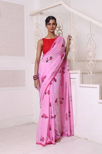 Pink bengali style mulmul cotton soft saree