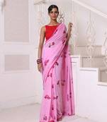 Pink bengali style mulmul cotton soft saree