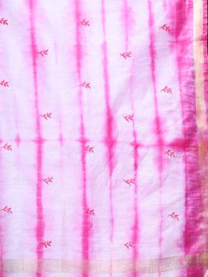 All over foliage embroidery white and pink silk saree with chanderi borders 4