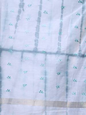 All over foliage embroidery white and grey silk saree with chanderi borders 4
