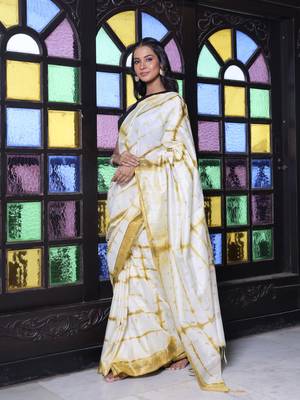 All over foliage embroidery white and mustard silk saree with chanderi borders 2