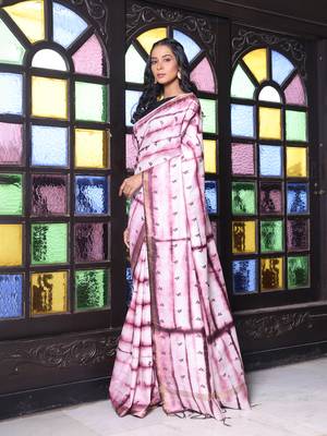 All over foliage embroidery white and wine silk saree with chanderi borders 2