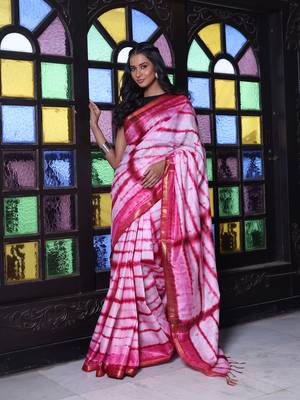 All over foliage embroidery white and dark red silk saree with chanderi borders 1