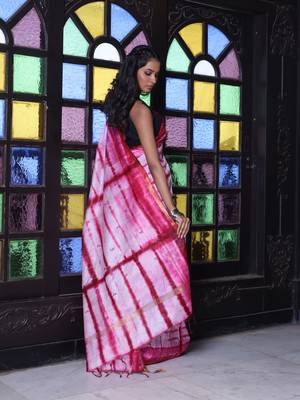 All over foliage embroidery white and dark red silk saree with chanderi borders 3