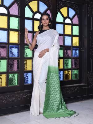 Off white silk soft saree with stripes pattern 1