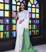 Off white silk soft saree with stripes pattern