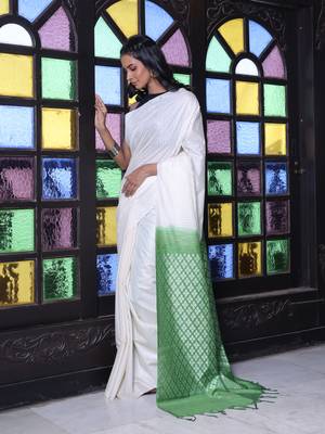 Off white silk soft saree with stripes pattern 2