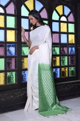 Off white silk soft saree with stripes pattern