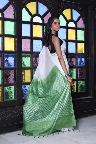 Off white silk soft saree with stripes pattern