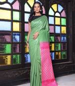 Green silk soft saree with stripes pattern