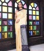 Beige silk soft saree with stripes pattern
