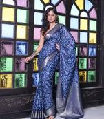 Navy blue silk soft saree with zari borders