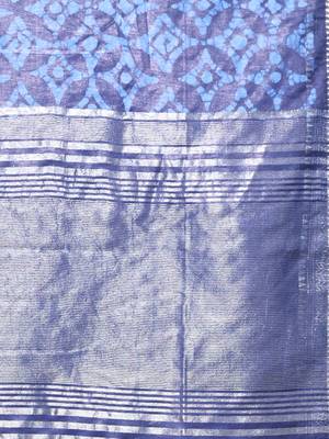 Navy blue silk soft saree with zari borders 4