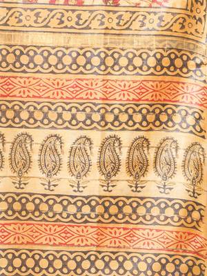 Yellow printed silk soft saree with printed borders 4
