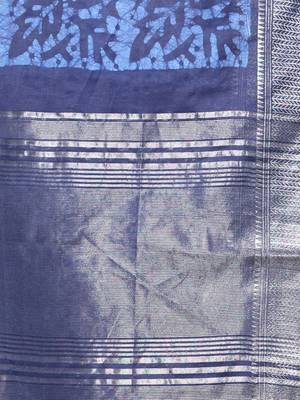 Navy blue printed silk soft saree with printed borders 4