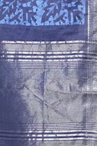 Navy blue printed silk soft saree with printed borders