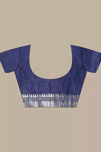 Navy blue printed silk soft saree with printed borders