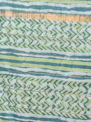 Green printed silk soft saree with printed borders 4