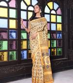 Yellow printed silk soft saree with printed borders
