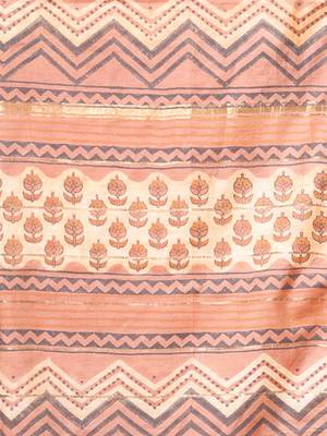 Beige printed silk soft saree with printed borders 4