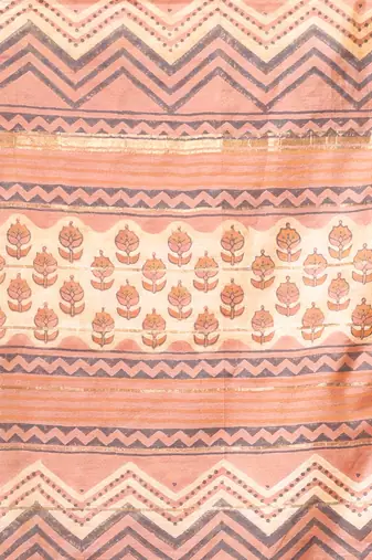 Beige printed silk soft saree with printed borders
