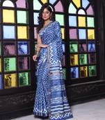 Blue silk soft saree with zari borders