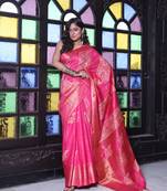 Fuchsia silk soft saree with zari borders