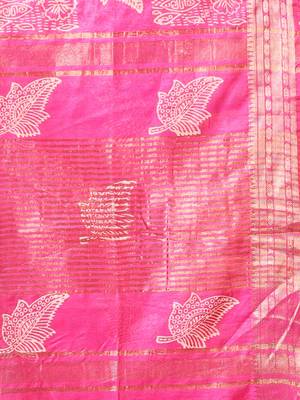 Fuchsia silk soft saree with zari borders 4