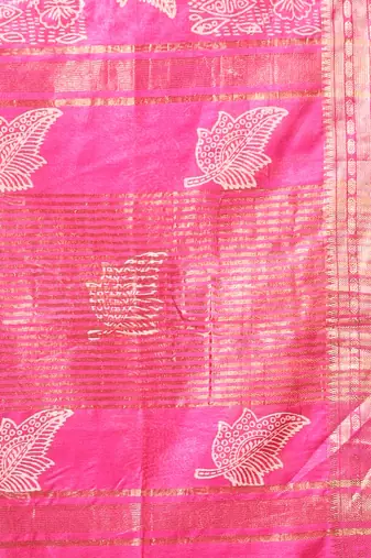 Fuchsia silk soft saree with zari borders