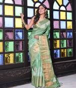 Green silk soft saree with zari borders