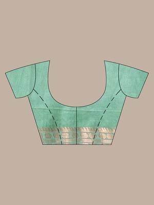 Green silk soft saree with zari borders 5