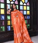 Orange silk soft saree with zari borders