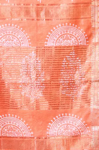 Orange silk soft saree with zari borders