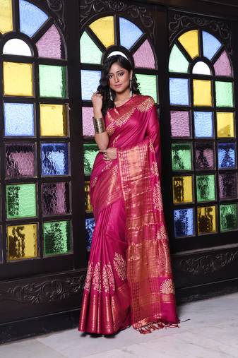 Purple silk soft saree with zari borders