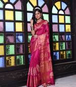 Purple silk soft saree with zari borders