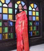 Red silk soft saree with zari borders