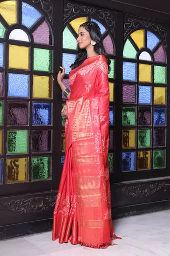 Red silk soft saree with zari borders