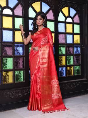 Red silk soft saree with zari borders 1