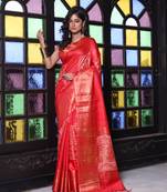Red silk soft saree with zari borders