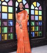 Orange silk soft saree with zari borders